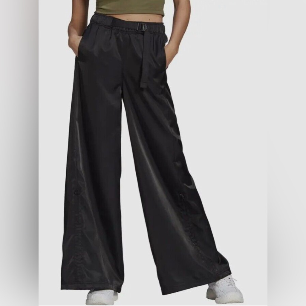 Adidas Originals Wide Leg Loose Fit Satin Cargo Pants Utility Hf2098 Black